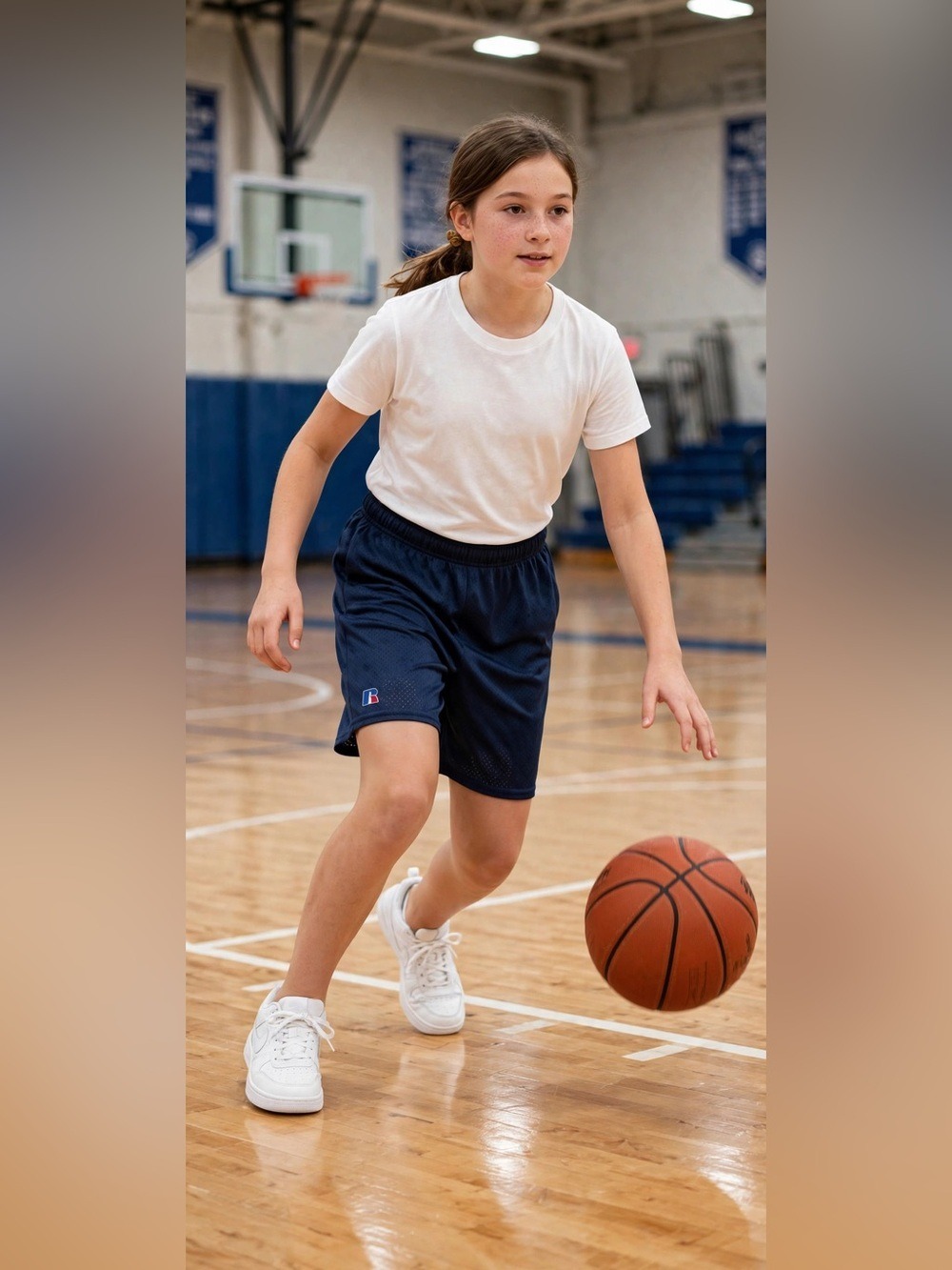 Russell Athletic Girls Navy Athletic Mesh Gym Shorts Size M - Picture 2 of 9